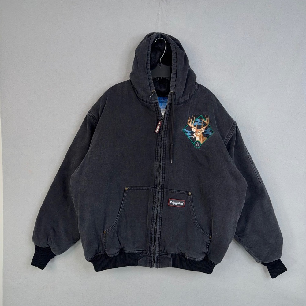 RefrigiWear Jacket Mens 2XL Black Deer Graphic Canvas Workwear Outdoors 0620R